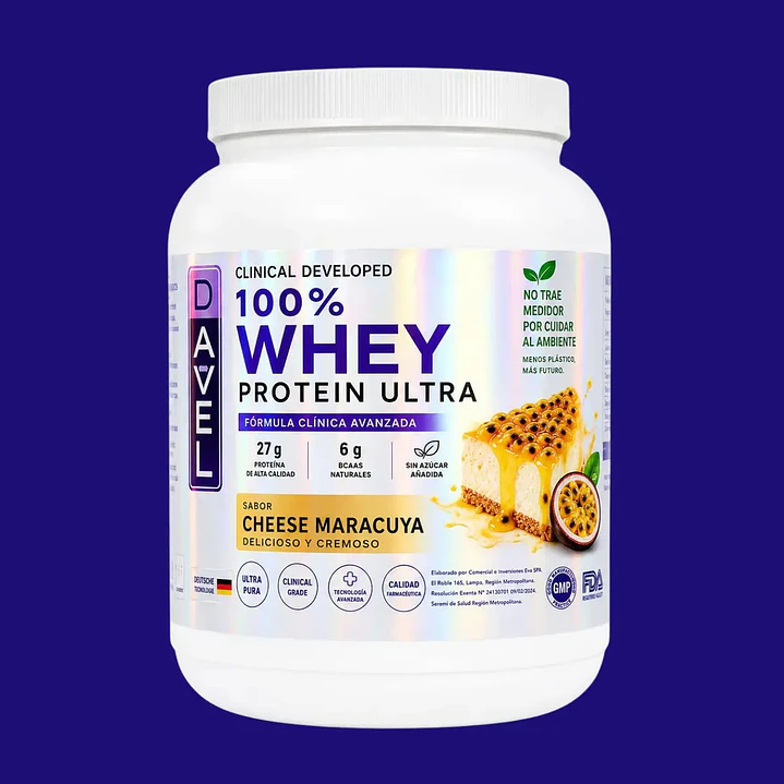 Proteína 100% Whey Protein Ultra Sabor Cheese Maracuya - 1kg 33 Porciones - Suplemento Davel 2