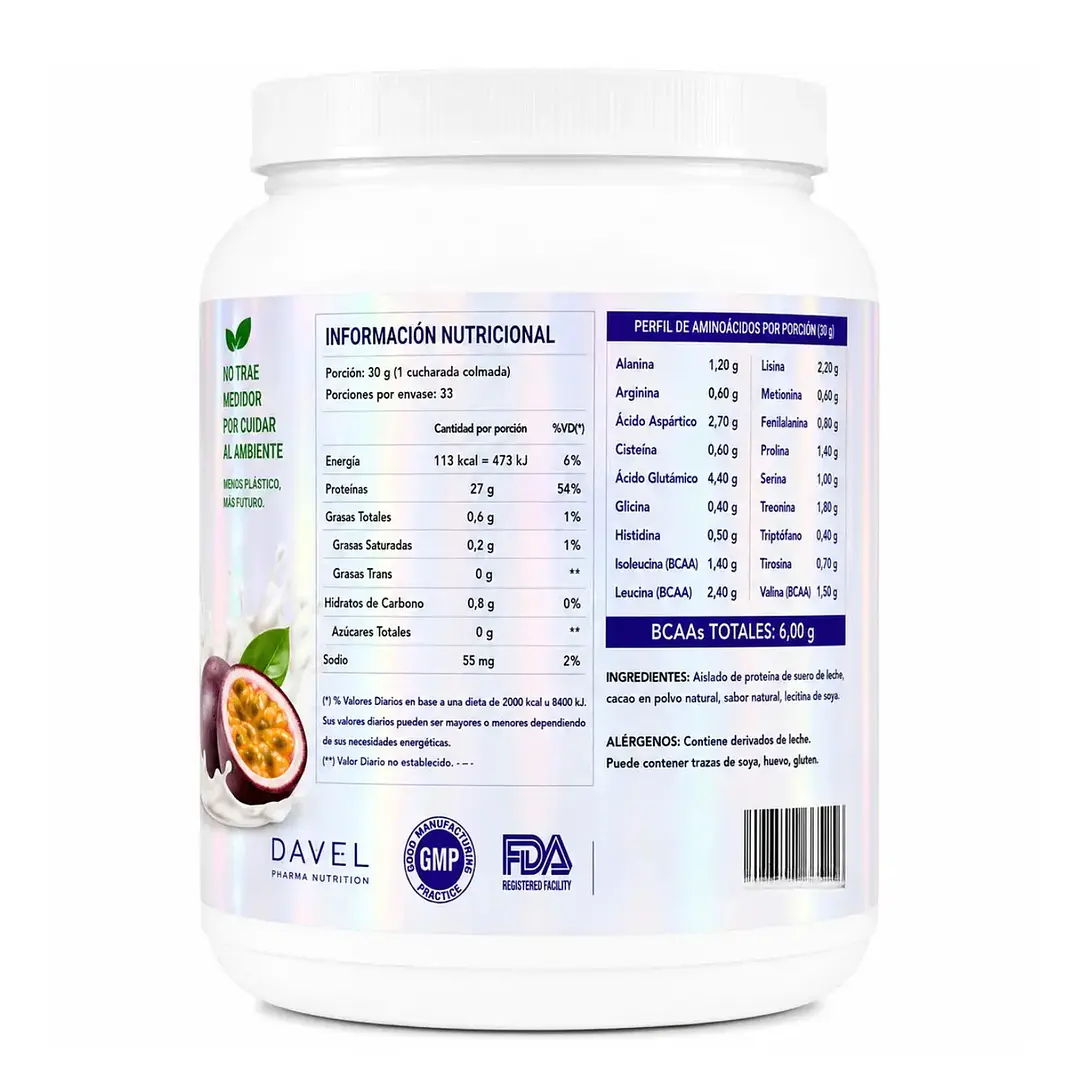 Proteína 100% Whey Protein Ultra Sabor Cheese Maracuya - 1kg 33 Porciones - Suplemento Davel 3