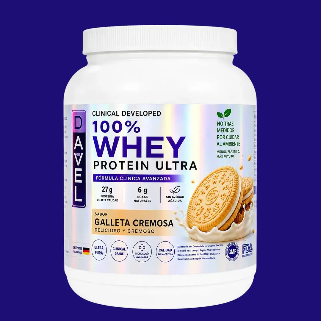 Proteína 100% Whey Protein Ultra Sabor Galleta Cremosa - 1kg 33 Porciones - Suplemento Davel Galleta Cremosa 2