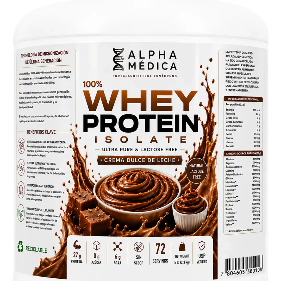 Proteina 100% Whey Isolate 2.3kg 72 Sv Crema Dulce Leche Crema Dulce De Leche 1