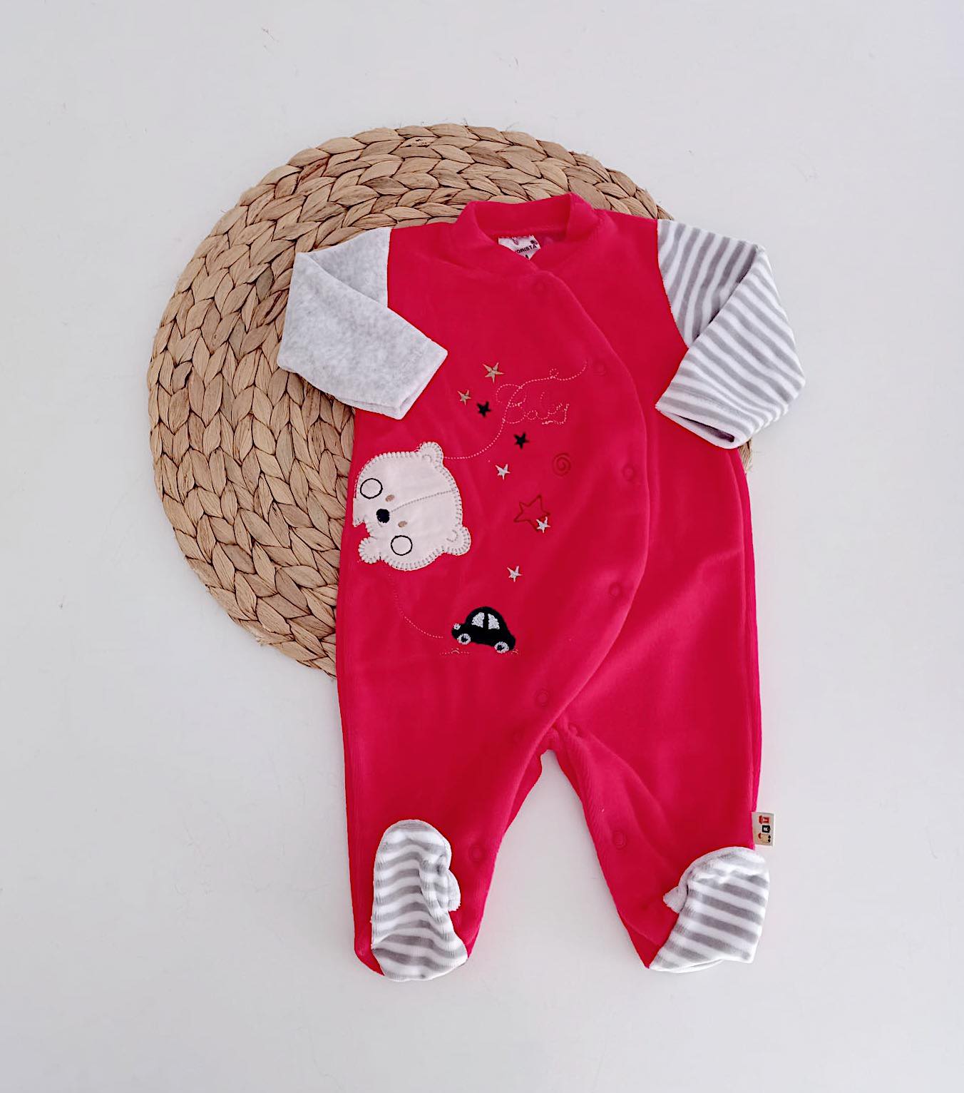 Babygrow em veludo Urso vermelho