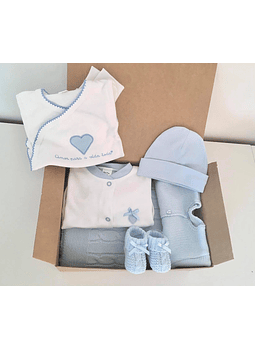 Amor Para a Vida Toda® | Conjunto Primeira Roupinha Coração Azul Algodão com manta 