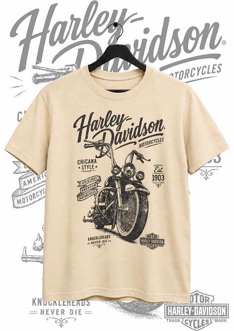 Polera moto Harley Davidson Beige