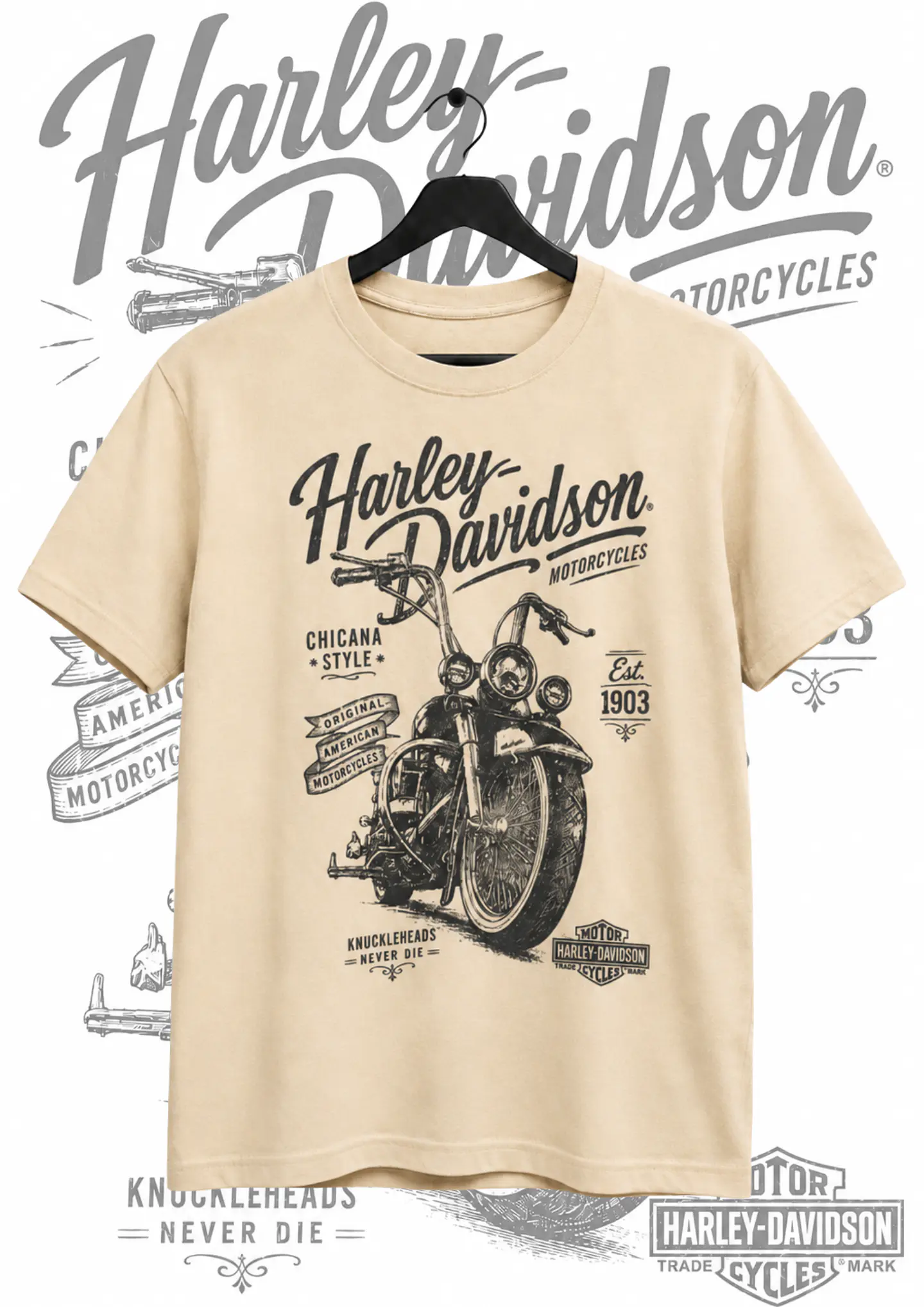 Polera moto Harley Davidson Beige 1