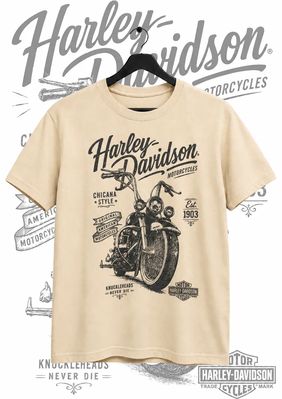 Polera moto Harley Davidson Beige 1