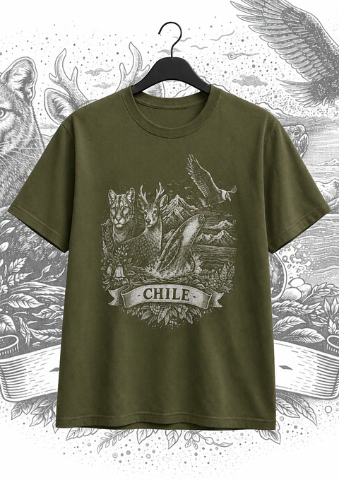Polera Fauna chilena verde