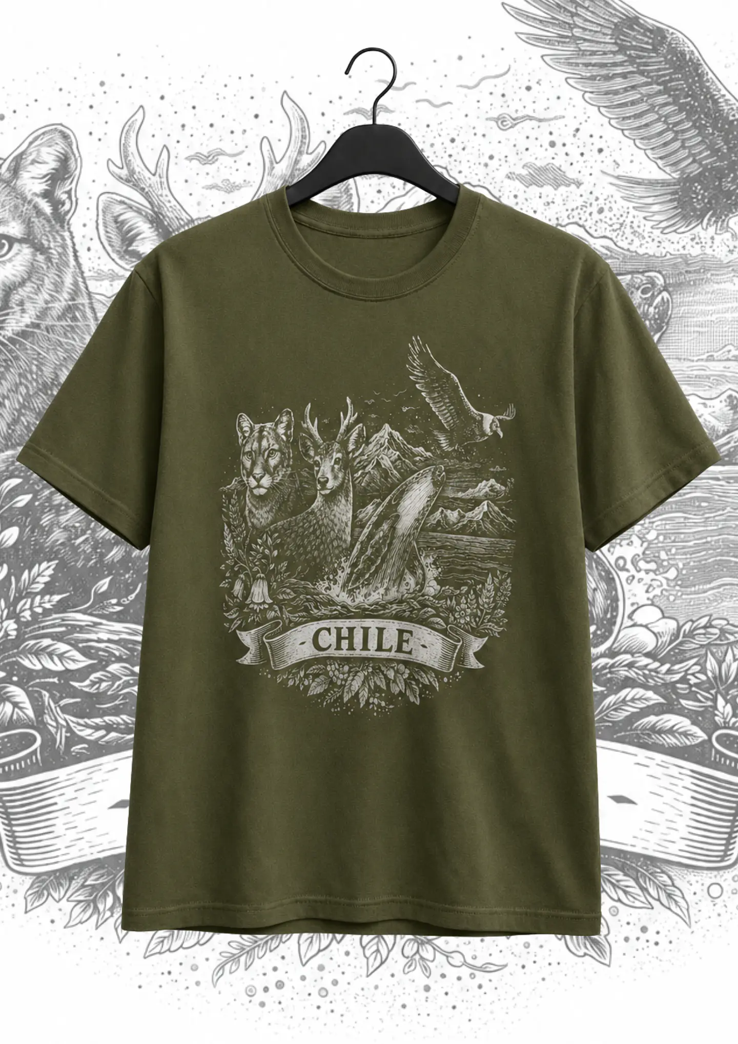 Polera Fauna chilena verde 1