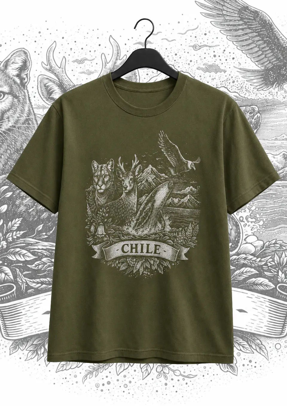 Polera Fauna chilena verde 1