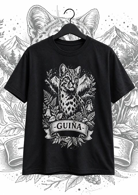 Polera Guiña "Fauna chilena" Negro