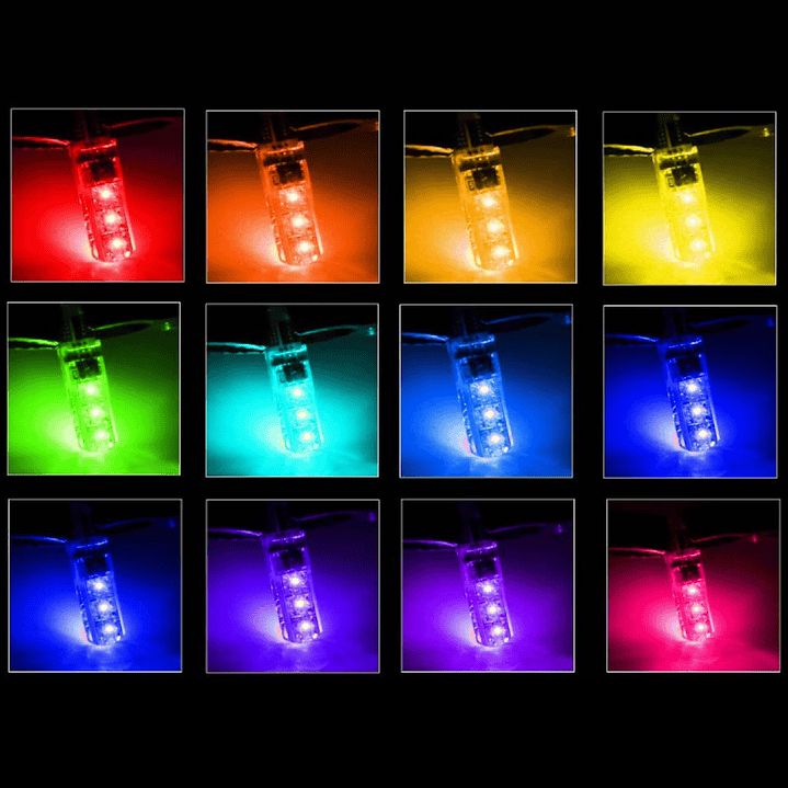 Ampolleta LED RGB para auto “cola de pescado” + control 4