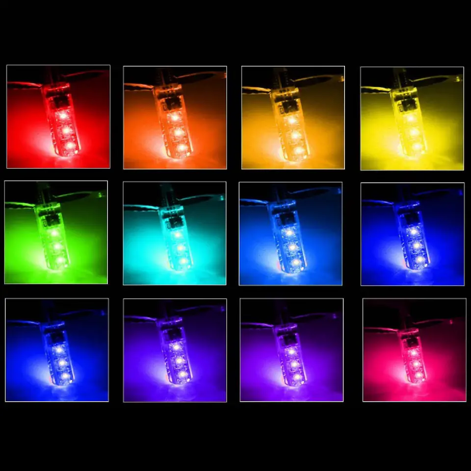Ampolleta LED RGB para auto “cola de pescado” + control 4
