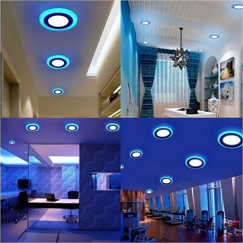 Foco panel LED 18w sobrepuesto redondo luz fria + azul / tres tiempos