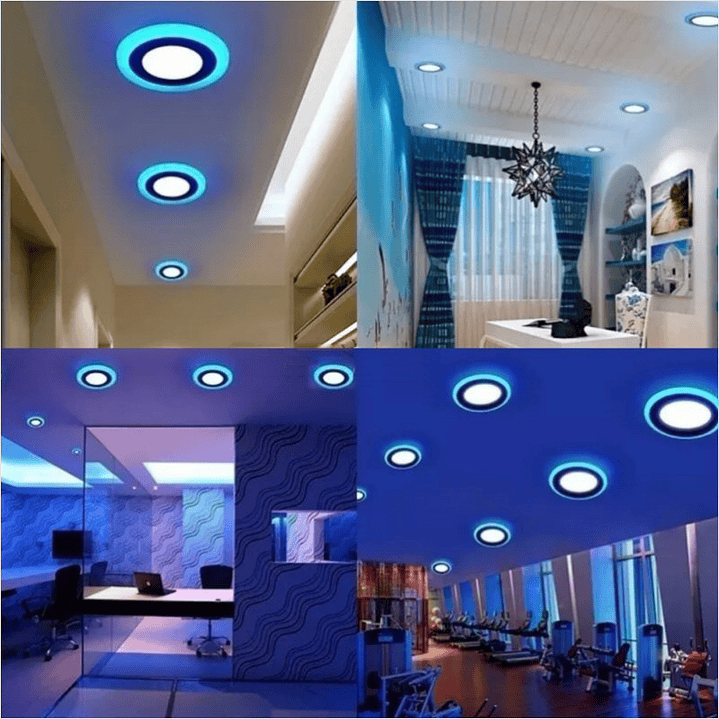 Foco panel LED 18w sobrepuesto redondo luz fria + azul / tres tiempos 1