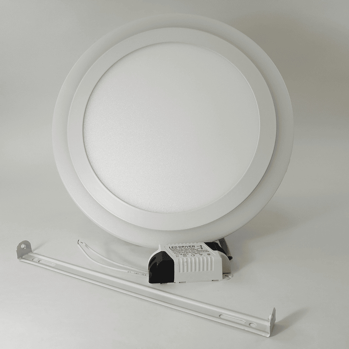 Foco panel LED 18w sobrepuesto redondo luz fria + azul / tres tiempos 3