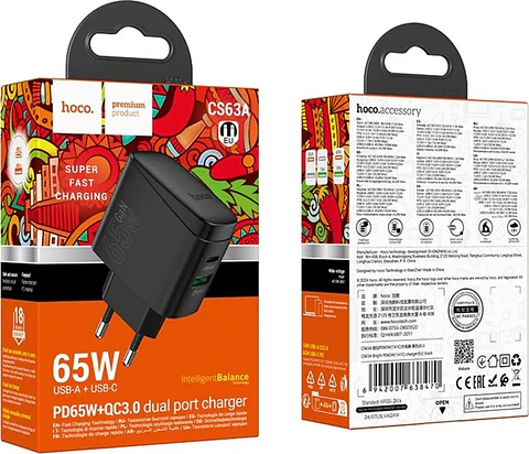 Cargador Rápido HOCO 65W – Compatible con celulares, tablets y laptops