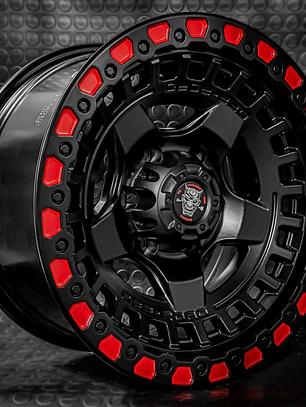 4 llantas 17x9 6x139.7 et 0 negra mate con detalles en rojo