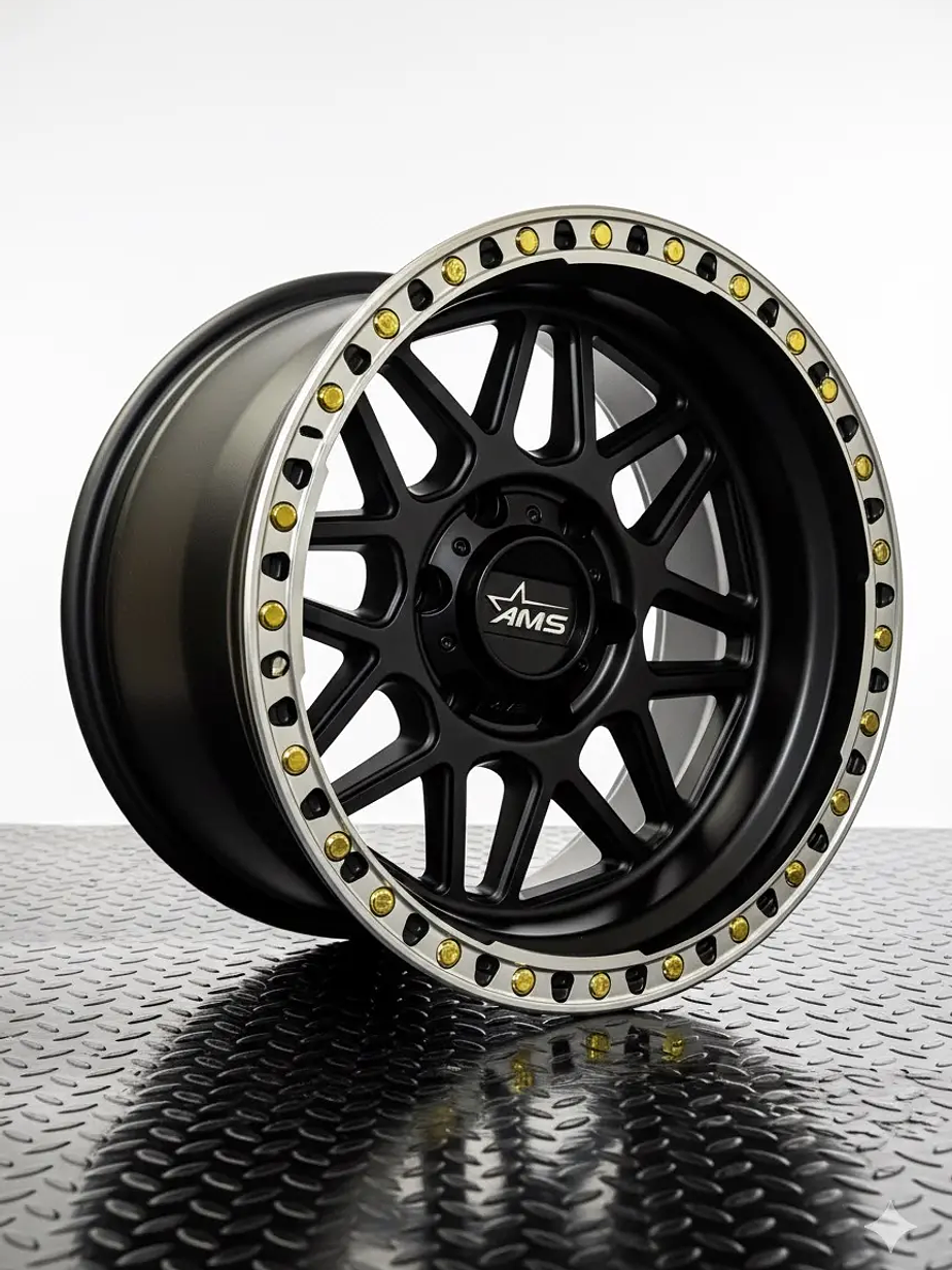 4 Llantas AMS 17x9 6x139.7 ET‑15 negro mate  1