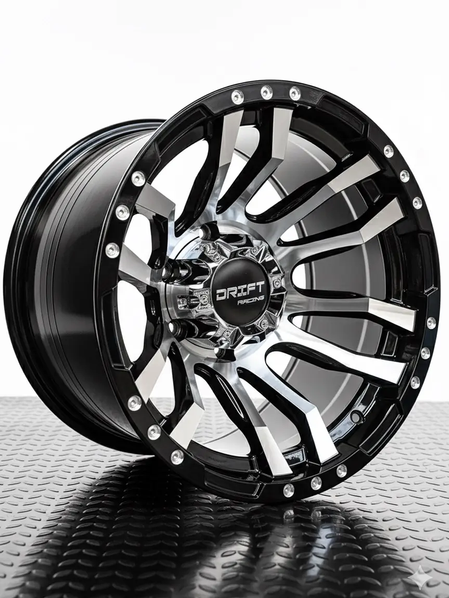 4 Llanta 16x10 6x139.7 ET -44 Negro Gloss + Cromado Drift R 1