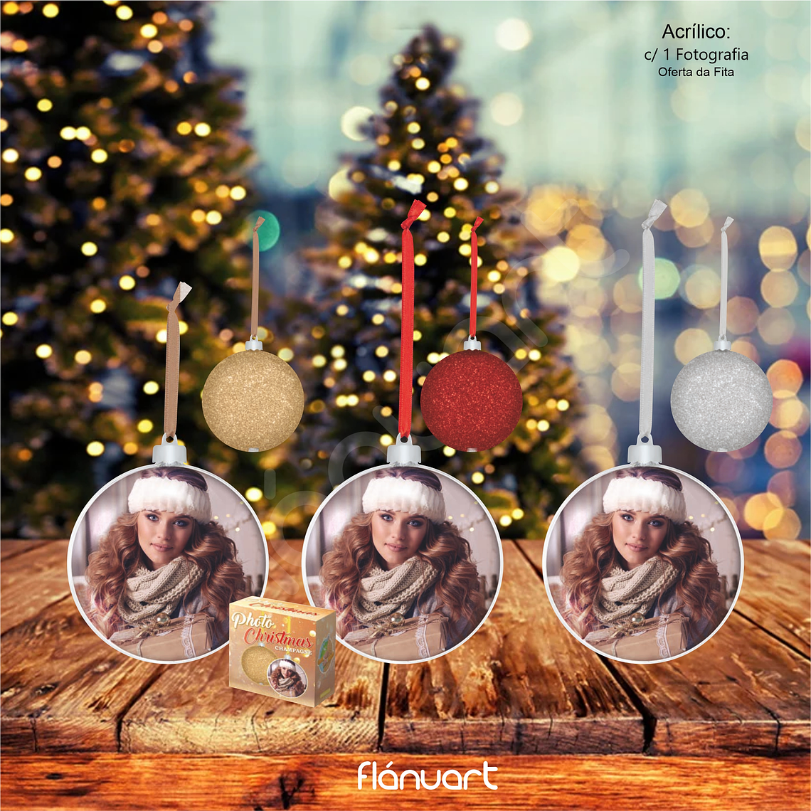 Bola Redonda de Natal Personalizada c/ Foto 1