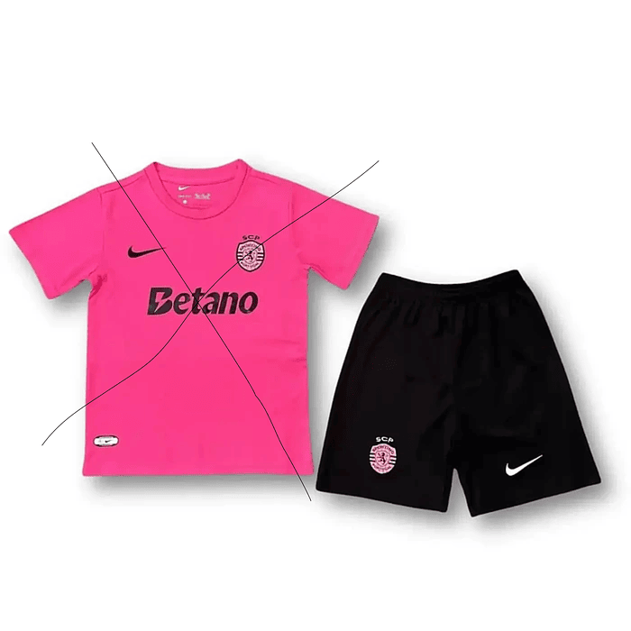 Calções Pretos Logo Rosa Criança Sporting