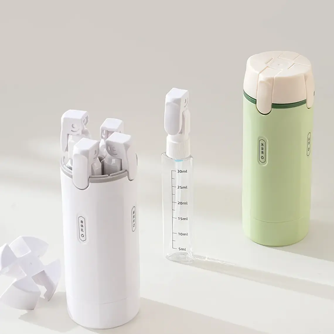 Frasco 4 em 1 para Viagem – Shampoo, Gel e Cosméticos | Portátil, Recarregável e Sem Vazamentos 1