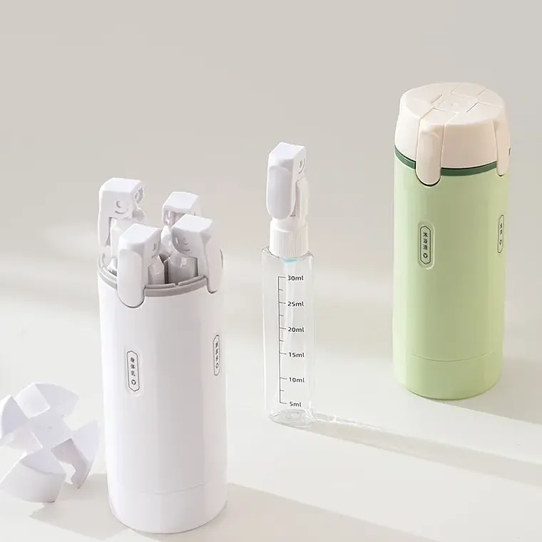 Frasco 4 em 1 para Viagem – Shampoo, Gel e Cosméticos | Portátil, Recarregável e Sem Vazamentos 1