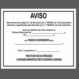 Placa Aviso Licenciamento de Obras (MOD. 1)