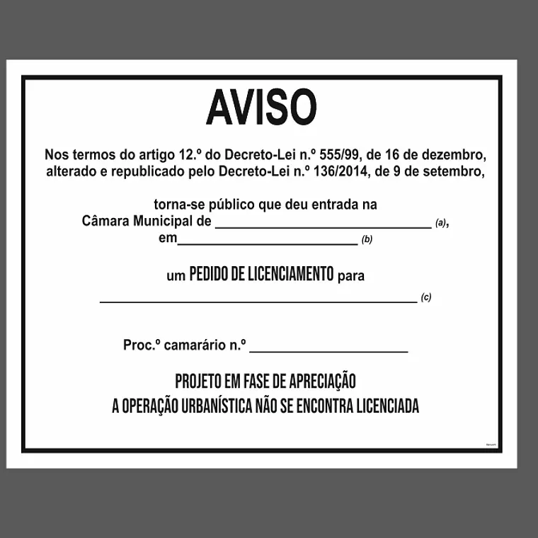 Placa Aviso Licenciamento de Obras (MOD. 1) 1