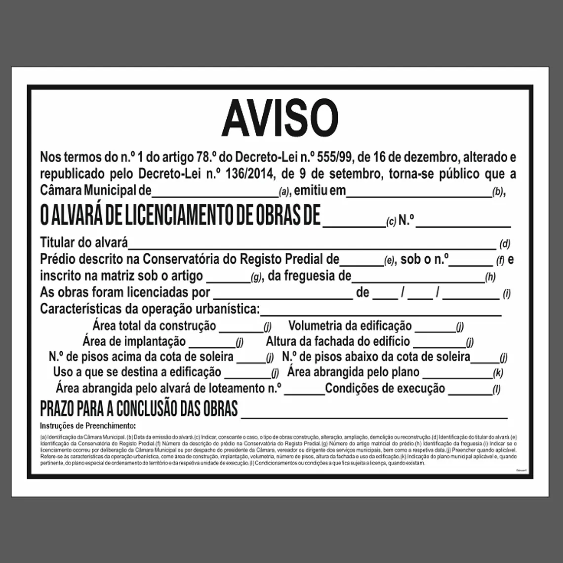 Placa Aviso Alvará Licenciamento de Obras (MOD. 2) 1