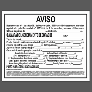 Placa Aviso Alvará Licenciamento de Obras (MOD. 2)
