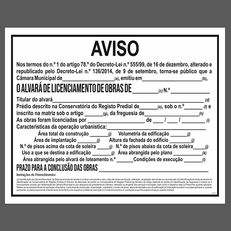 Placa Aviso Alvará Licenciamento de Obras (MOD. 2) 1