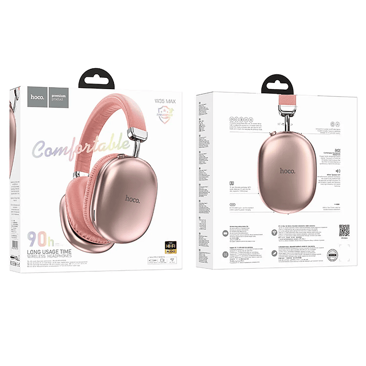 Audífonos Hoco W35 Max Joy Bluetooth Inalámbricos Rosado con Batería de 90H 3
