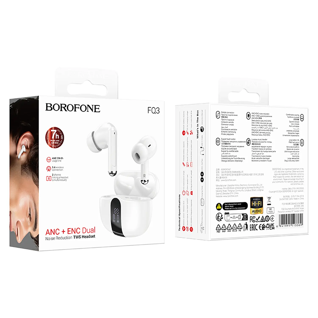 Borofone FQ3 Soulmate Blanco – Audífonos TWS ANC Bluetooth 5.4 4