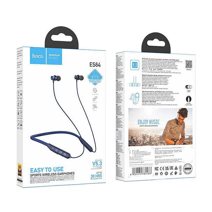 Hoco ES64 Azul Marino– Auriculares de Cuello Bluetooth 5.3 Sports 2