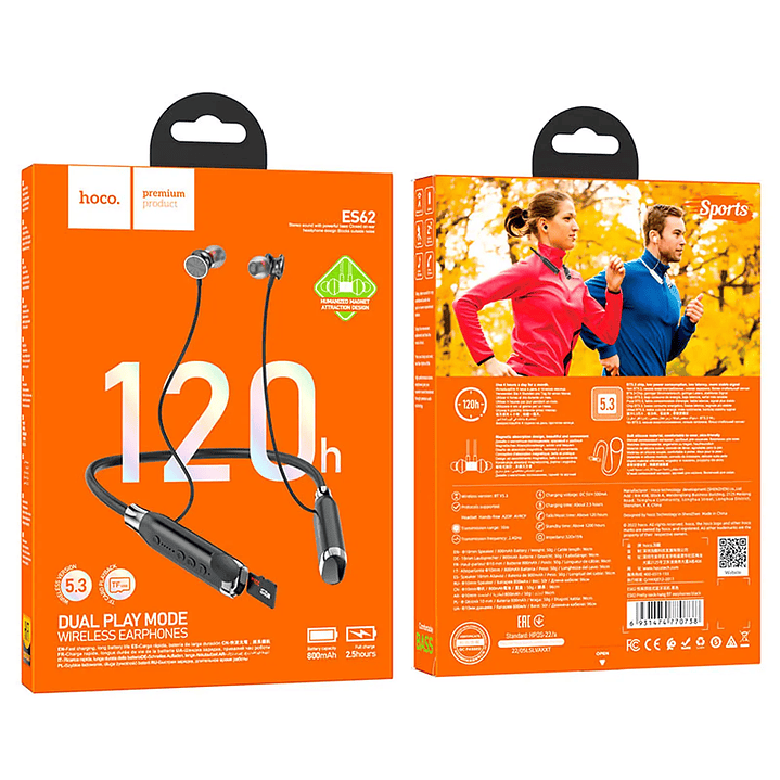 Hoco ES62 Pretty Negro – Auriculares Bluetooth 5.3, 120h de batería 5