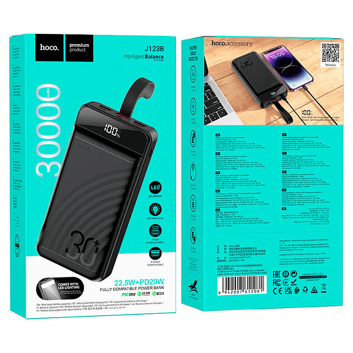 Powerbank Hoco J123B 22.5W 30.000mah Negro 2