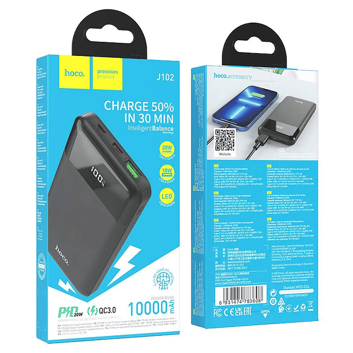 Pwerbank Hoco J102 Cool figure PD20W+QC3.0 10000mAh 2