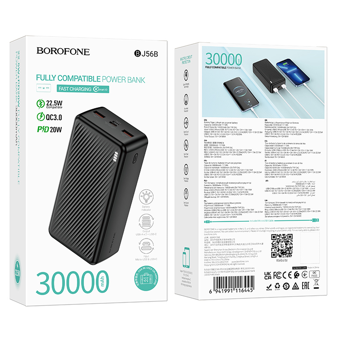 Powerbank Borofone BJ56B 22.5W+PD20W 30,000mAh Negro 2