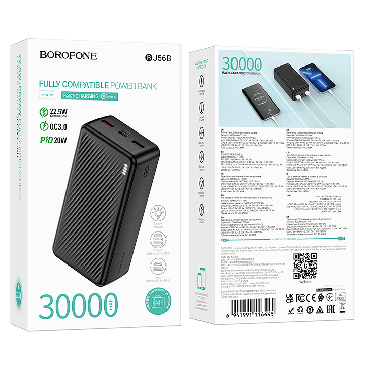 Powerbank Borofone BJ56B 22.5W+PD20W 30,000mAh Negro 2