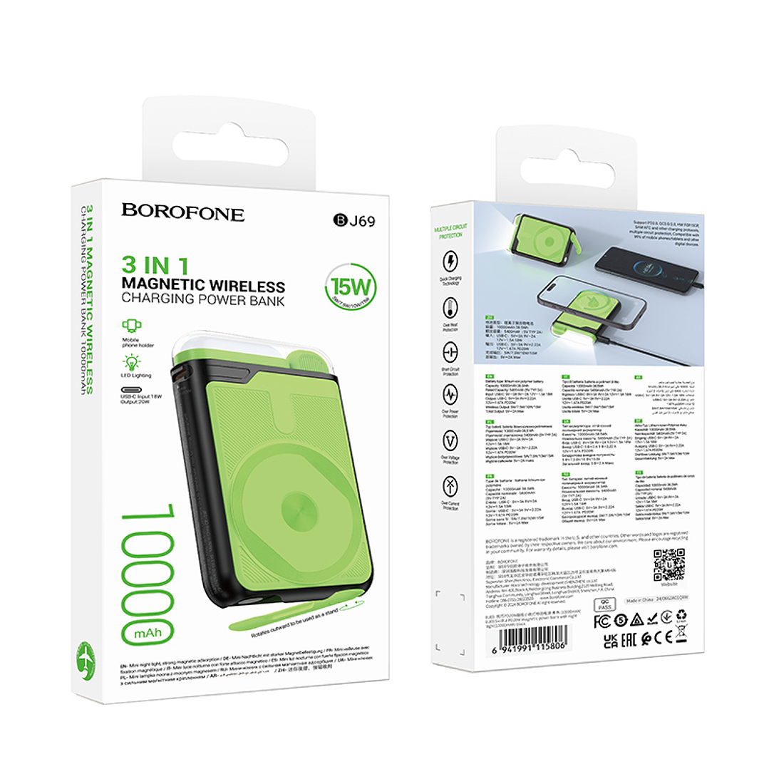 Powerbank Borofone BJ69 10,000mAh Skillful PD20W Inalambrico con luz Negro 2