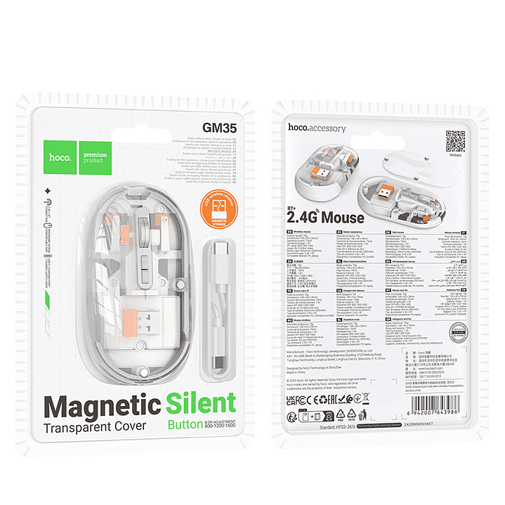 Mouse Hoco GM35 General dual Blanco Transparente 2