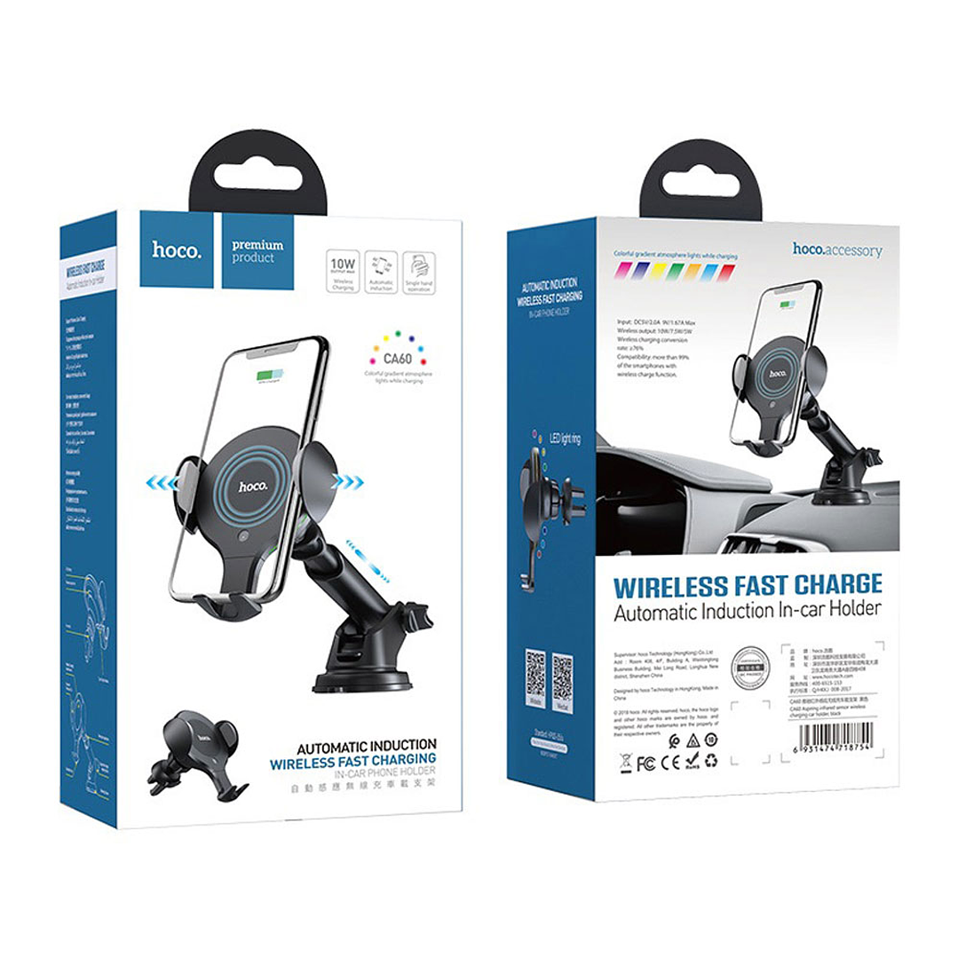 Soporte para Auto Hoco CA60 con Carga Inalambrica Negro 6