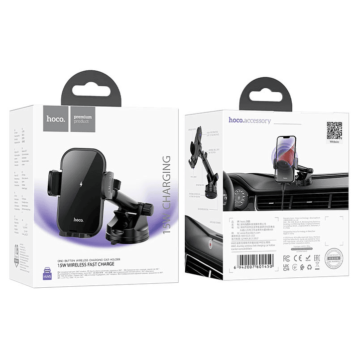 Soporte Auto cargador Hoco HW5 Journey, Negro 2