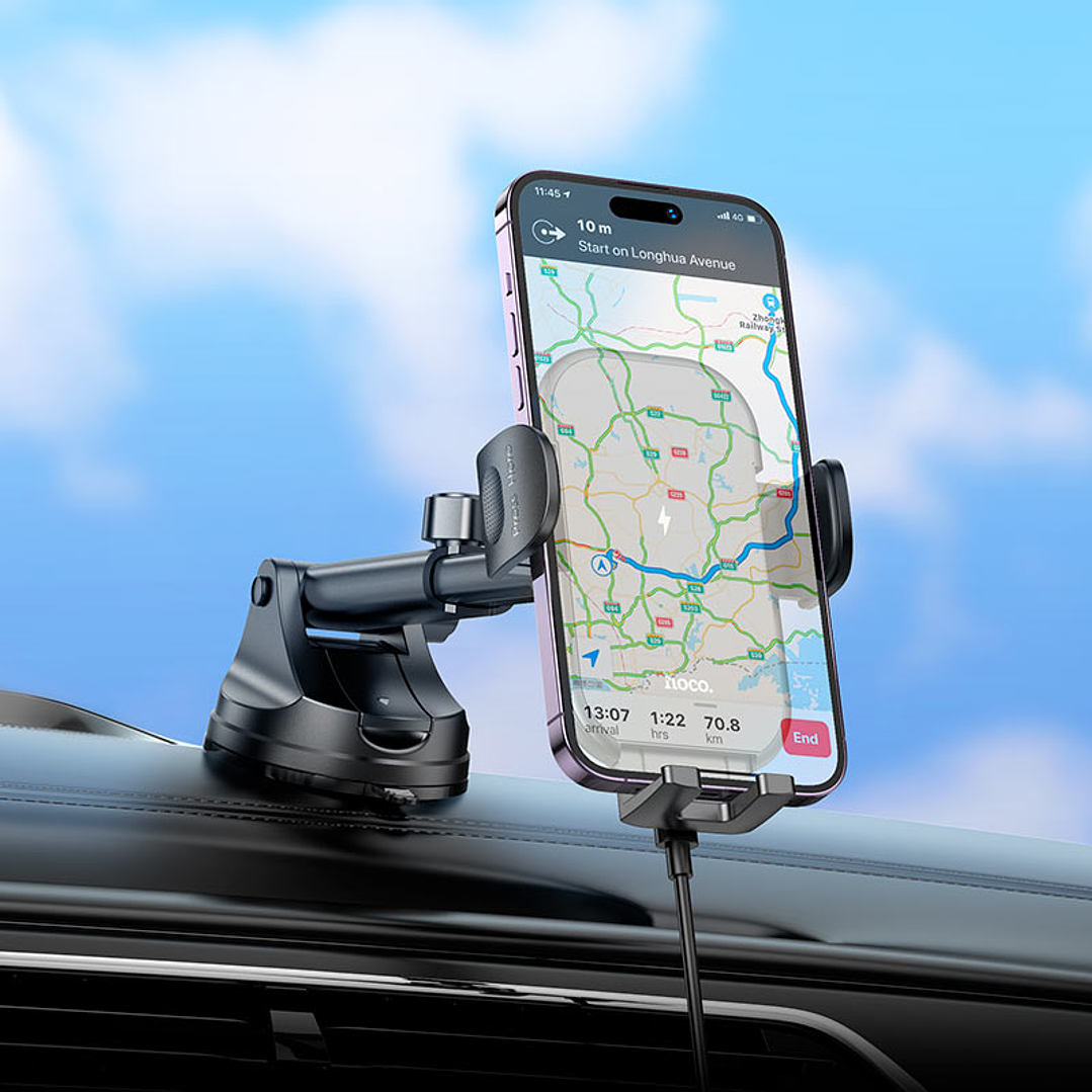 Soporte Auto cargador Hoco HW5 Journey, Negro 6