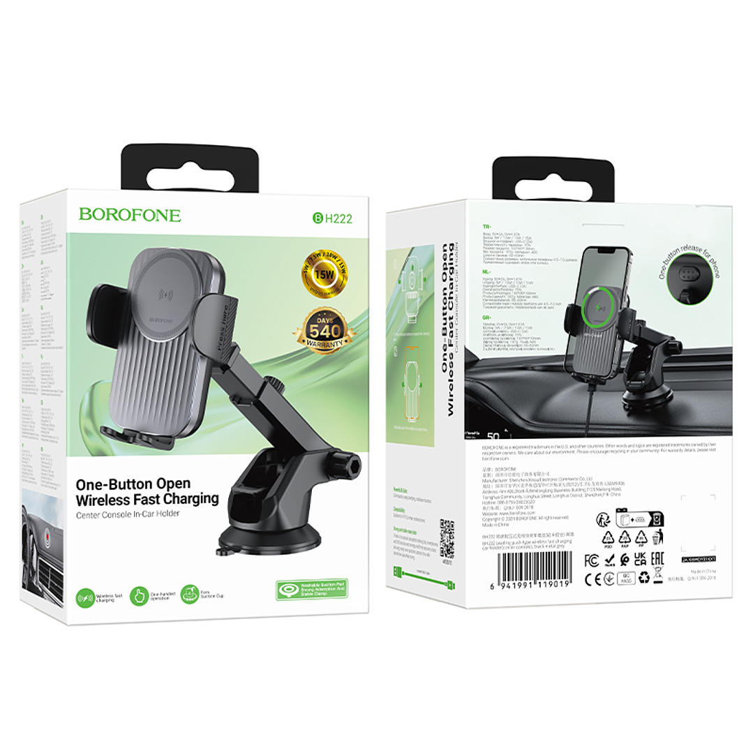 Soporte Auto Borofone BH222 Carga Inalambrica Negro 3