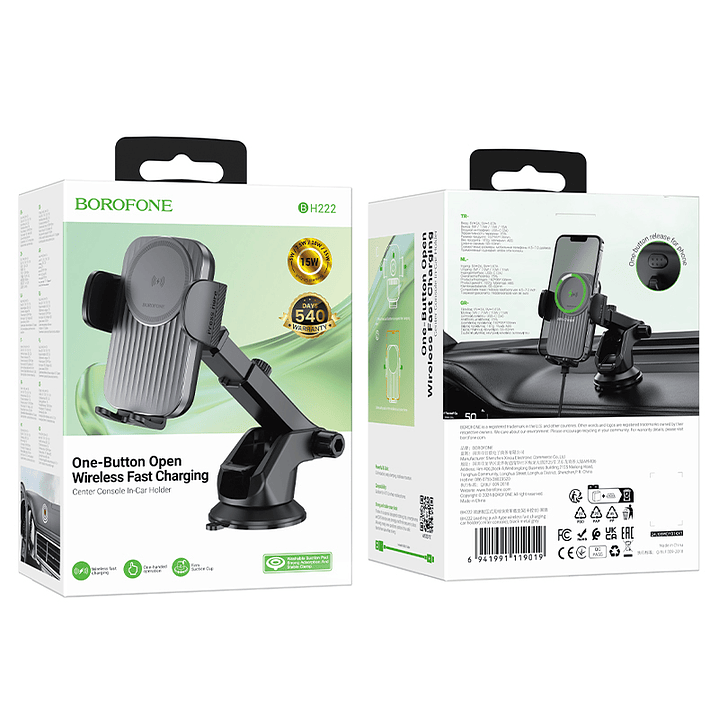 Soporte Auto Borofone BH222 Carga Inalambrica Negro 3