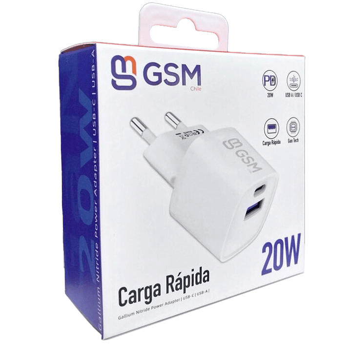 GSM Chile Cargador Casa FM-542 20W USB A+C SEC Blanco 2