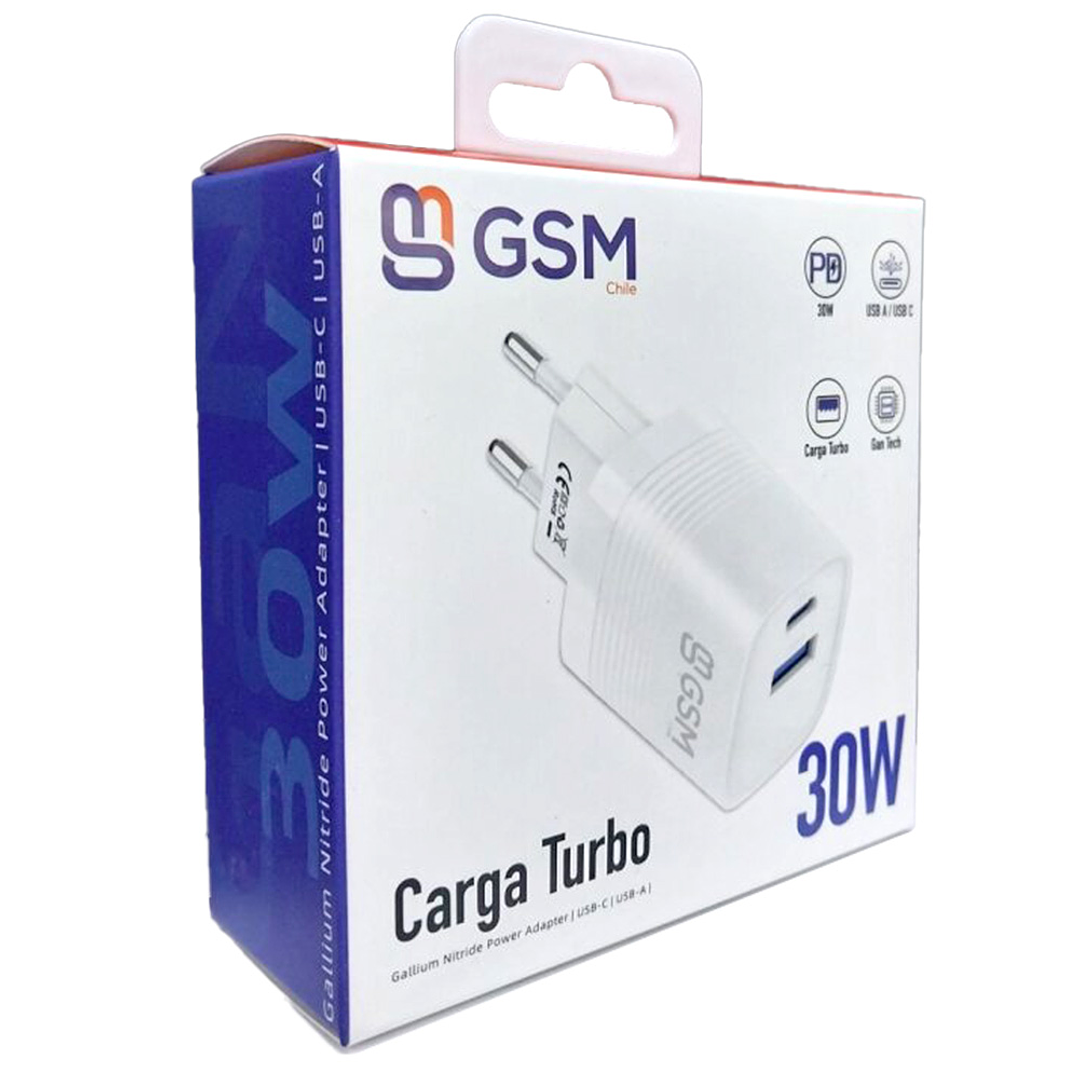 GSM Chile Cargador Casa FM-3001 30W USB A+C SEC Blanco 2
