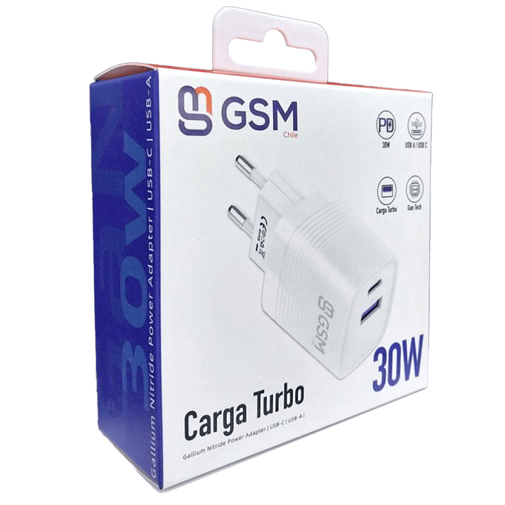 GSM Chile Cargador Casa FM-3001 30W USB A+C SEC Blanco 2