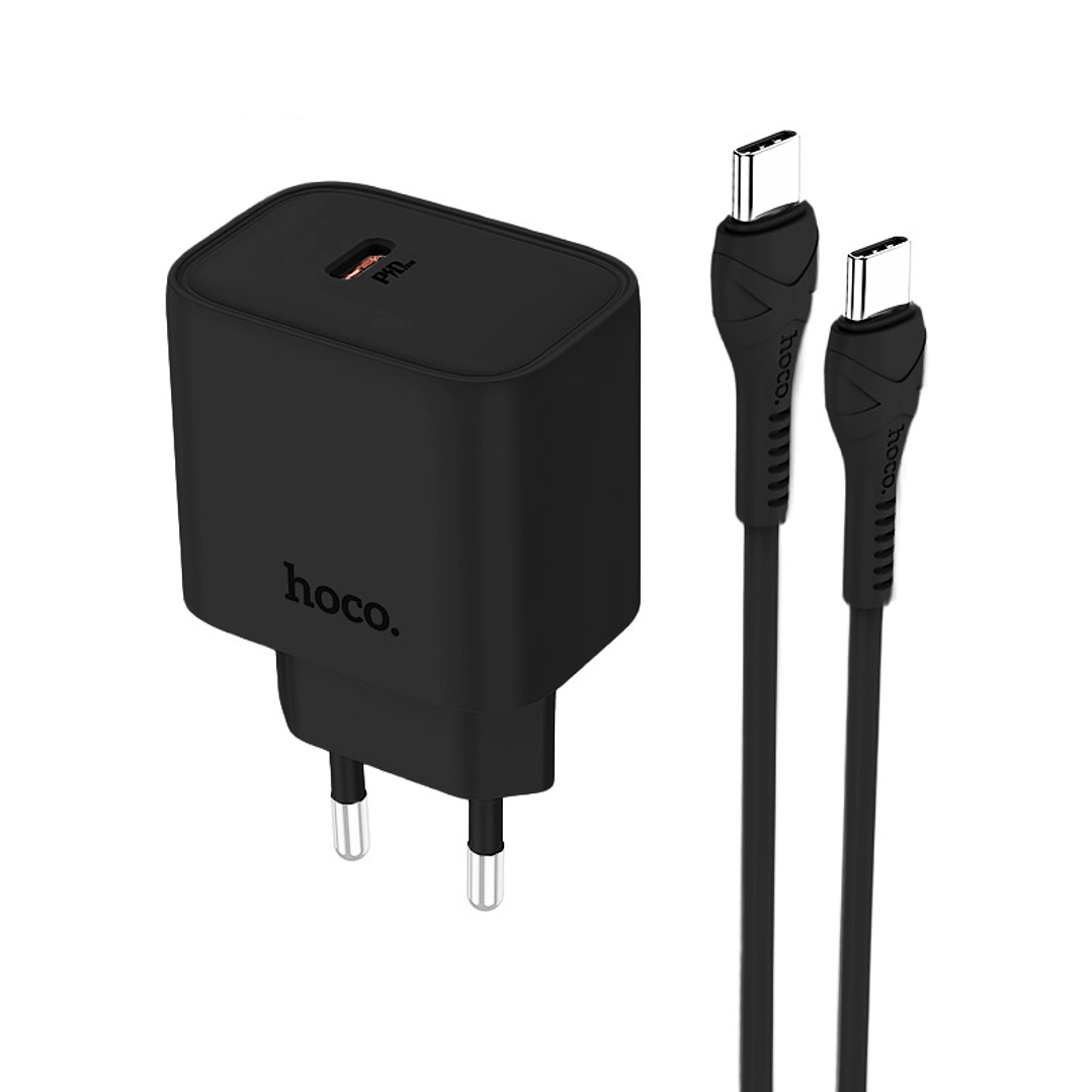 Cargador Casa Hoco DC67 PD20W Cable Tipo C a Tipo C Negro, SEC 1